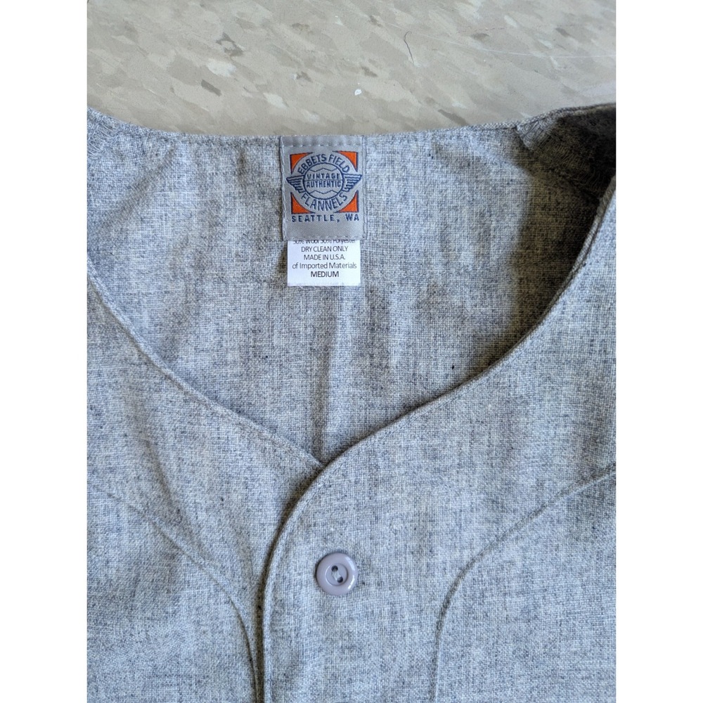Ebbets Field Flannels Grey Wool Blend Baseball Jersey Mens Medium Made in USA - Picture 2 of 6